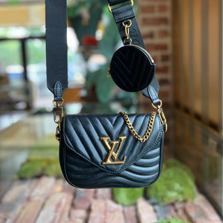 LOUIS VUITTON New Wave Multi-Pochette Black Quilted Leather Crossbody Bag