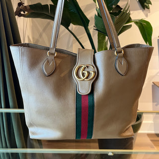 GUCCI Dahlia Medium Khaki Calfskin Tote Bag