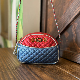 GUCCI Trapuntata Mini Blue Red Quilted Metallic Leather Crossbody Bag