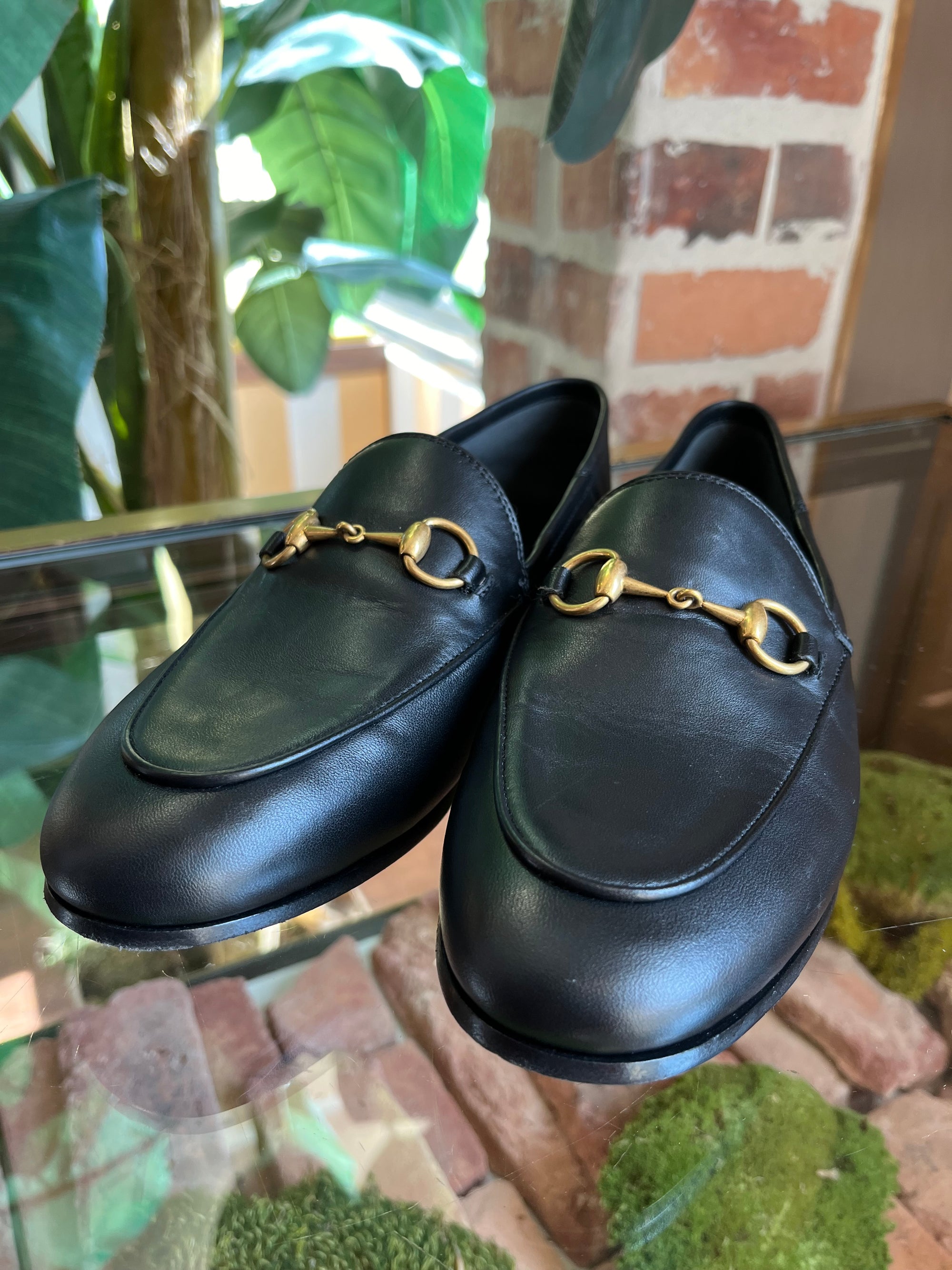 Gucci Black Leather Horsebit Loafers 36