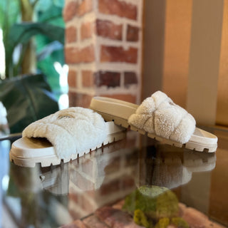 PRADA Beige Leather Shearling Slides SZ 37 (US 7)
