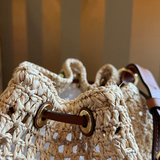 LOUIS VUITTON Noe BB Natural Tan Raffia Calfskin Bucket Bag