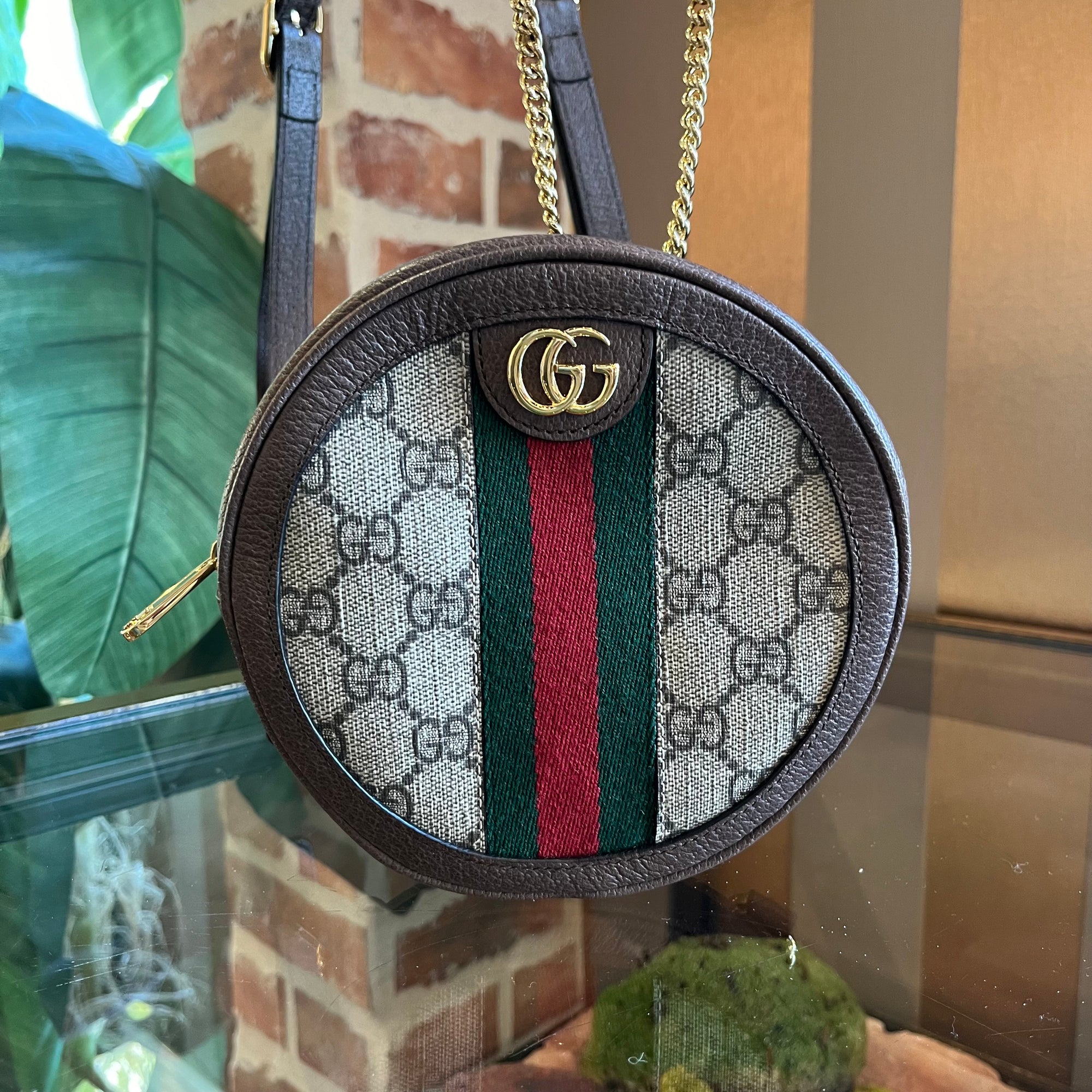 Gucci Beige GG Supreme Striped Web Ophidia Round Backpack