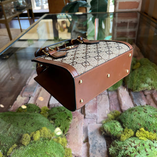 GUCCI Diane Small Brown GG Crystal Bamboo Top Handle