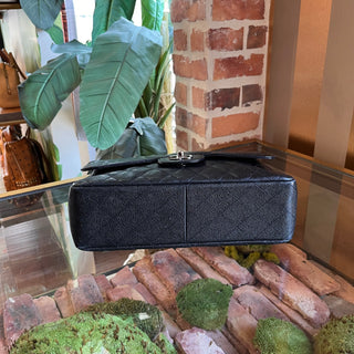 CHANEL Single Flap Jumbo Black Quilted Caviar Leather Shoulder Bag