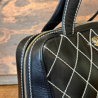 CHANEL Surpiqué Wild Stitch Black Calfskin Leather Tote