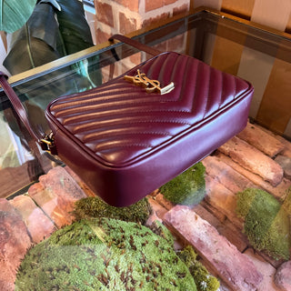 SAINT LAURENT Lou Camera Red Calfskin Matelassé Monogram Crossbody Bag