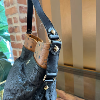 MCM Cognac Embossed Visetos Monogram Hobo Bag