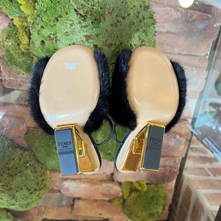 FENDI First Black Mink High Heeled Sandals SZ36(6US)