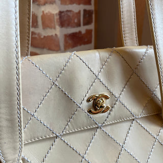 CHANEL Beige Quilted Leather Wild Stitch Flap Shoulder Bag