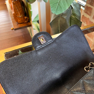 CHANEL Single Flap Jumbo Black Quilted Caviar Leather Shoulder Bag