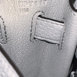 HERMES Kelly 28 Bleu Lin Clemence Retourne Top Handle Bag