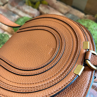 CHLOE Marcie Saddle Mini Brown Grained Calfskin Leather Shoulder Bag