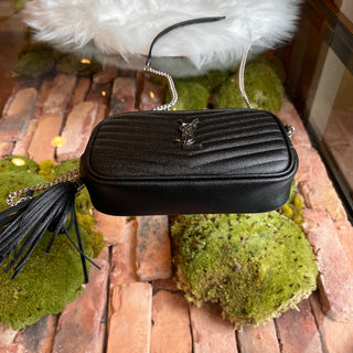 SAINT LAURENT Lou Camera Mini Black Grain de Poudre Matelassé Monogram Crossbody Bag