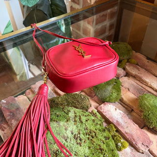 SAINT LAURENT Mini Blogger Red Leather Crossbody Bag
