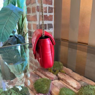 GUCCI GG Marmont Mini Red Matelassé Double G Studs Torchon Shoulder Bag
