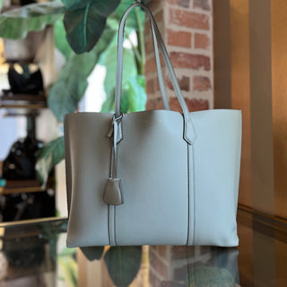 TORY BURCH Perry Triple Large Blue Leather Tote Bag