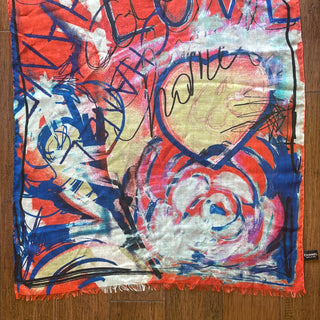 CHANEL Red/Blue Graffiti Shawl