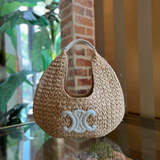 CELINE Classic Panier Natural White Raffia and Calfskin Hobo Bag
