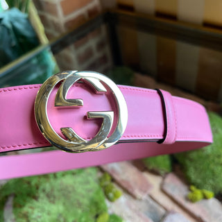 GUCCI Pink Smooth Leather Interlocking G Belt 95/38(10US)