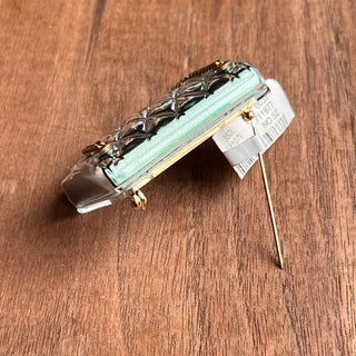 CHANEL Transparent Green Resin Classic Flap Bag Pin Brooch