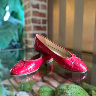 CHANEL Cap Toe Red Patent Leather Flats SZ 39 (US 9)