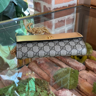 GUCCI GG Marmont Bicolor Gold Canvas Wallet on Chain