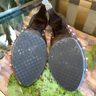 GUCCI Brown Diamante Leather Wood Clogs SZ 39.5