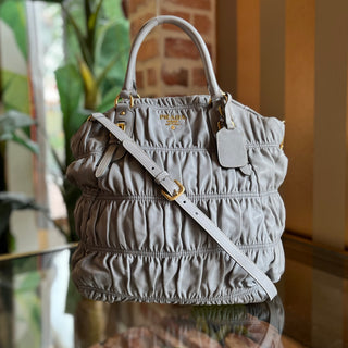 PRADA Gray Nappa Gaufre 2-Way Leather Tote Bag