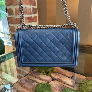 CHANEL Blue Perforated Medium Boy Bag