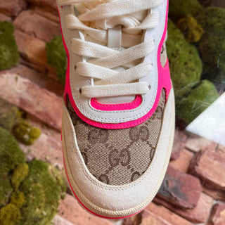 GUCCI Re-Web Sneakers GG Beige Neon Pink SZ 39.5 (US 9.5)