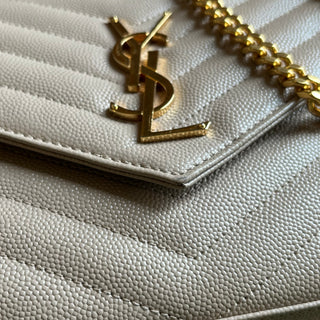 SAINT LAURENT Classic Cassandre Chain Dark Beige Grain De Poudre Leather Crossbody