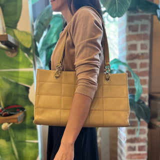 CHANEL Chocolate Bar Beige Caviar Leather Bag Tote