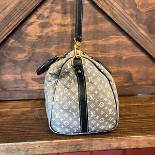 LOUIS VUITTON Speedy Bandouliere Blue Monogram Mini Lin Canvas Satchel