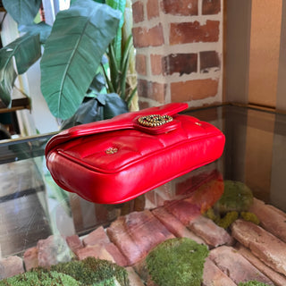 GUCCI GG Marmont Mini Red Matelassé Double G Studs Torchon Shoulder Bag