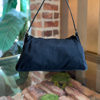 FENDI Baguette Vintage Black Neoprene Double Flap Shoulder Bag