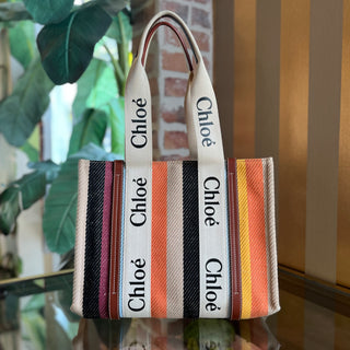 CHLOE Medium Woody Multicolor Canvas Tote