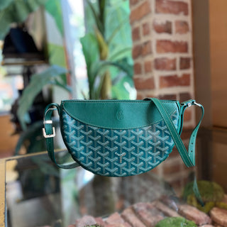 GOYARD Hirondelle Half Moon Green Goyardine Canvas Chevroches Calfskin Crossbody