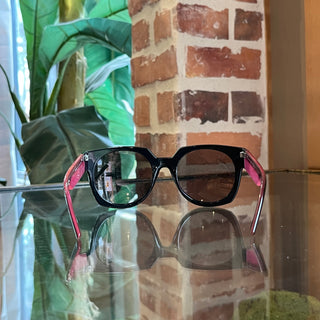 ALEXANDER MCQUEEN MCQ004/S 01K E2 Black Pink Striped Oversized Sunglasses