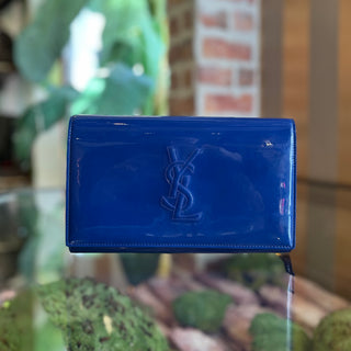 SAINT LAURENT Belle De Jour Blue Patent Leather Clutch