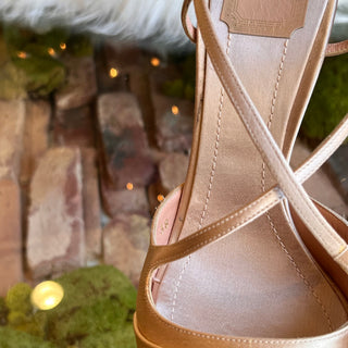 DIOR Cannage Champagne Satin Crystal Platforms SZ38(8US)