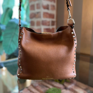 VALENTINO GARAVANI Messenger Brown Pebbled Calfskin Crossbody Bag