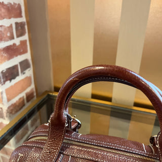 BURBERRY Brown Grained Leather Satchel Bag