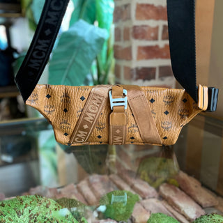 MCM Tan Visetos Monogram Canvas Belt Bag