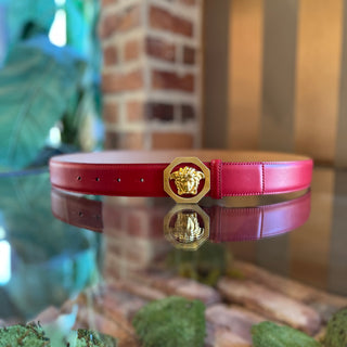 VERSACE Hexagon Medusa Buckle Red Leather Belt 100/4 (SZ XL)