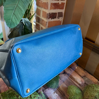 PRADA Blue Saffiano Lux Leather Tote Bag