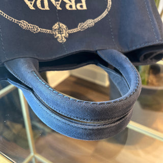 PRADA Canapa Navy Blue Medium Tote