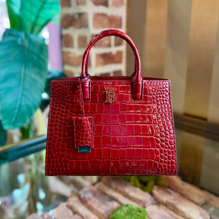 BURBERRY Frances Mini Dark Carmine Croc Embossed Tote Bag