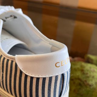 CELINE Blue White Stripe Canvas Sneakers SZ38(8US)