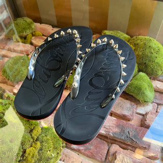 CHRISITAN LOUBOUTIN Loubi Flip Black Rubber Thong Sandals SZ37.5(7.5US)
